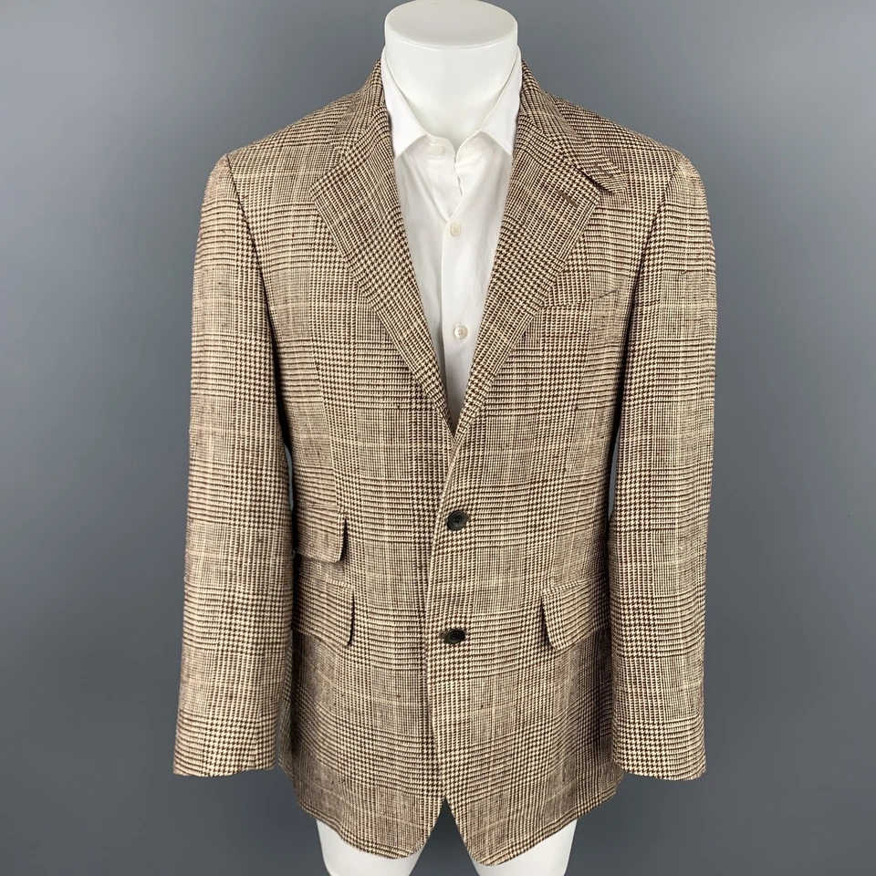 Abrigo deportivo ETRO talla US 40/IT 50 marrón y beige a cuadros seda/lino muesca solapa Foto 1 de 4