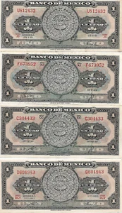 Monedas de papel de un peso México 1948, 1959, 1965, 1961 a1502 - Imagen 1 de 2
