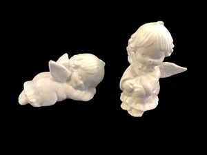 Juego de 2 pequeños querubines ángel de cerámica vintage para dormir sentados - Imagen 1 de 11