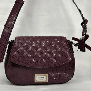Guess Flowering Bordeaux Logo Cross Body Messenger Bag Handbag Purse Maroon - Picture 1 of 13