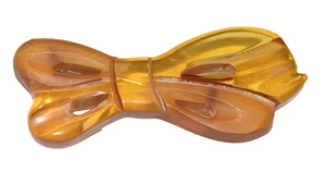 Vintage Bakelite Apple Juice Carved Open Cut Bow 3.25" Brooch - Picture 1 of 3