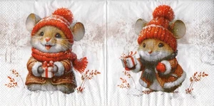3 Cocktail Servietten ~ Weihnachten, Tiere, zwei Mäuse in Pelzmänteln ~ 25x25 - Bild 1 von 4