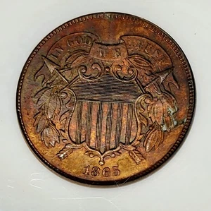 1865 Two Cent ANACS AU Details - Great Eye Appeal & Details - Picture 1 of 4