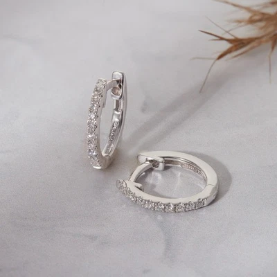 Lab Grown Diamond Hoop Earrings for Women 0.20 Ct Round Cut 925 Sterling Silver - Image 1 of 4