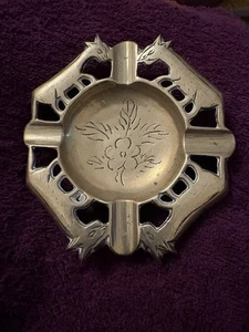 6 Sided Vintage Solid Brass Pierced Ashtray. - Picture 1 of 7