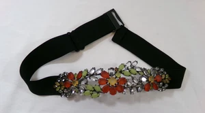 BCBG Maxazria Black Elastic Rhinestones Glass Belt Size 0S Waist 26" Elegant EUC - Picture 1 of 14