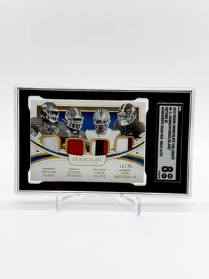 2022 Immaculate Collegiate Burks/Pickens/Olave/Metchie RC Quad Patch /25 SGC 8 - Image 1 of 2