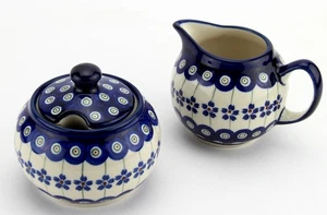 Polish Pottery Sugar Bowl and Creamer Set Handmade Zaklady Boleslawiec Poland - Picture 1 of 3