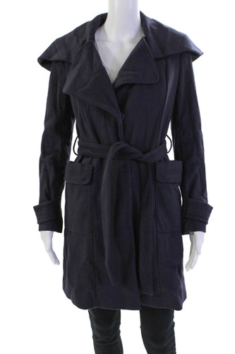 Cappotto donna Tory Burch con cintura e risvolto largo abbottonato blu navy lana taglia 2