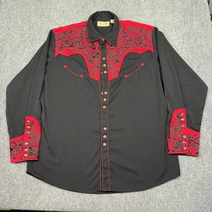 Scully Western Pearl Snap Shirt Men XL Black Red Floral Cowboy Rodeo Embroidered - Picture 1 of 11