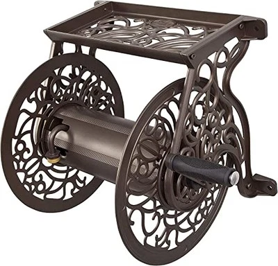  704 Decorative Cast Aluminum Wall Mount Garden Hose Reel, Holds 125-Feet of  - Image 1 of 4