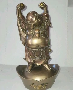 Statua Statuina Buddha Felice in Ottone 11" Ottime Condizioni - Foto 1 di 9