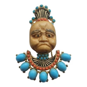 HAR HOBE vintage raro non firmato? Spilla clip pelliccia viso accigliato uomo asiatico Buddah - Foto 1 di 18