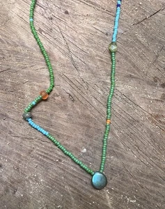 The Noisy Plume Handmade Glass Bead and Gemstone Necklace 28” - Picture 1 of 4