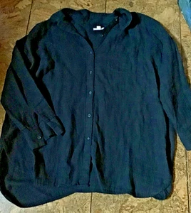 Pure J Jill P L Tunic Gauze Button Long Sleeve Coastal Lagenlook Cotton Blue - Picture 1 of 4