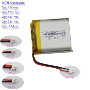 3.7V 2000mAh 6.66Wh Rechargeable Replacement Li-Polymer Battery 104040 2Pin JST - Picture 1 of 25