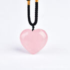 Natural Pink Rose Quartz Heart Shape Pendant Reiki Crystal Stone Necklace Amulet