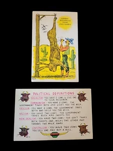2 Vintage Laff Gramm Texas Postkarten; Politische Definitionen & Cowboy Jack Rabbit - Bild 1 von 7