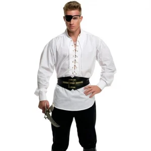 Charades Herren Schnürung Pirat Freibeuter Shirt mit Metallösen, weiß, mittel - Bild 1 von 1