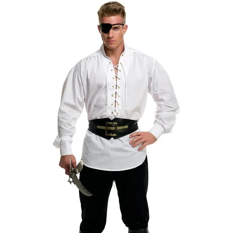 Charades 男式系带海盗海盗衬衫带金属孔眼,白色,中号 — 第 1/1 张图片