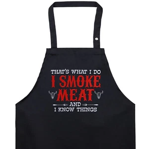 Schürze Grillschürze für Männer: I SMOKE MEAT Barbecue Kochschürze Grillmeister - Picture 1 of 12