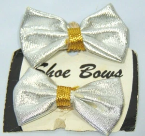 Clip On Bows For Shoes Silver and Gold On Card 2.25" Wide Silver Clips Formal - Picture 1 of 4