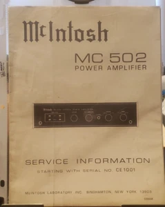 McIntosh MC 502 Service Information- FREE SHIPPING! - Picture 1 of 2