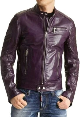 BOMBER Biker New Men's Purple Jacket 100% Real Lambskin Motorcycle Biker Jacket - Image 1 of 4