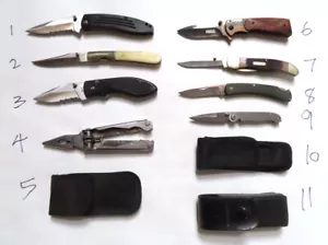 Folding pocket knives lot of 8 & 3 belt holders, pre-owned, some not used - Picture 1 of 20