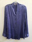 SOFT SURROUNDINGS Blouse Women L Blue Ribbed Crinkle Slinky L/S Button Front Top