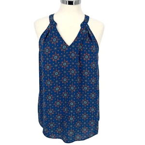 Pixley Blue Floral Print V-Neck Sleeveless Blouse Blue Size Medium - Picture 1 of 11