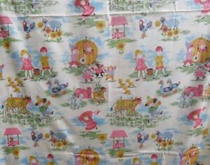 Vintage 1950's Children's Nursery Rhymes Cotton Fabric 2 3/4 Yards Unused