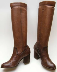 WOMENS FRYE RORY SCRUNCH BROWN LEATHER BLOCK HEEL BOOTS SZ 5.5~1/2 M - Picture 1 of 7