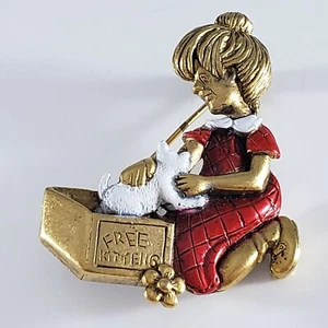 Spilla vintage tono oro smalto senza scatola gattini bambina firmata Danecraft - Foto 1 di 5
