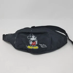 Walt Disney Fanny Pack Mickey Mouse Embroidered Black 2 Pocket Adjustable Strap - Picture 1 of 11