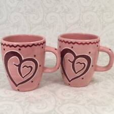 Oversized Ceramic Laurie Gates Ware Shabby Chic Pink Hearts Coffee Tea Mugs Cups