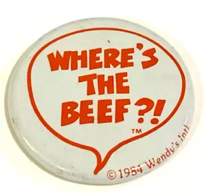 1984 Wendys "Where's the Beef?!" Slogan Pinback Button Advertising Pin QUIK SHIP - Picture 1 of 4