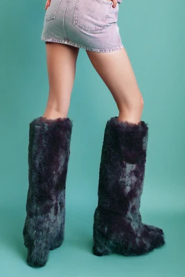 Jeffrey Campbell Fuzzie Black Fuzzy Fur Knee High Boots Size US 8 - Image 1 of 4