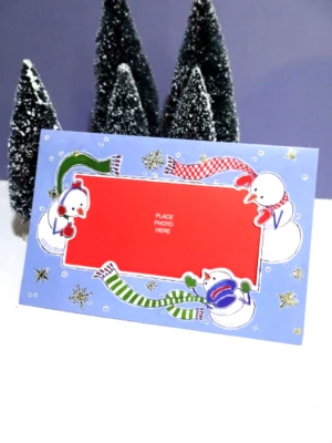 10 Christmas PHOTO CARDS Horizontal Snowmen Holiday Greeting Card - Image 1 of 2