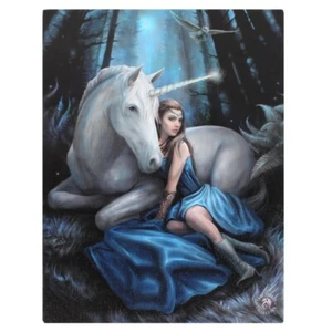 Blue Moon von Anne Stokes 25x19cm Leinwand, Mädchen weibliches Einhorn Bild NEU - Bild 1 von 2