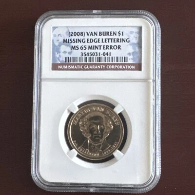 2008 Van Buren $1 Missing Edge Lettering MS 65 Mint Error - Image 1 of 2