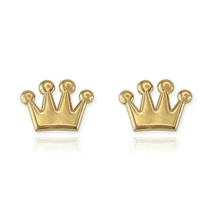 14K Yellow Gold Crown Stud Earrings - Picture 1 of 3