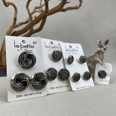 Le Petite by Lansing Vintage Metal Buttons  Silver tone NOS on cards - Image 1 of 4