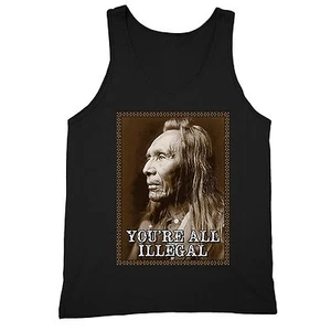 All illegal Fighting Terrorism Tanktop Native American Flag USA Indian Tank Blk - Picture 1 of 1