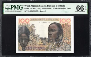 West African States 100 Francs P2b 1959 PMG66 Gem UNC EPQ Banque Centrale AFRICA - Picture 1 of 2