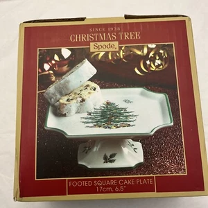 Spode Weihnachtsbaum feines Porzellan 6,5 Zoll quadratische Kuchenplatte mit Füßen - Bild 1 von 4