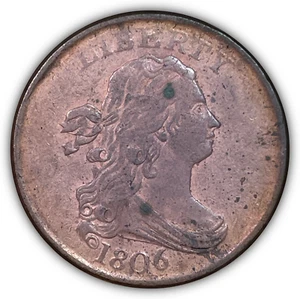 1806 Small 6 No Stems Draped Bust Half Cent Near Almost Uncirculated AU Coin - Picture 1 of 3