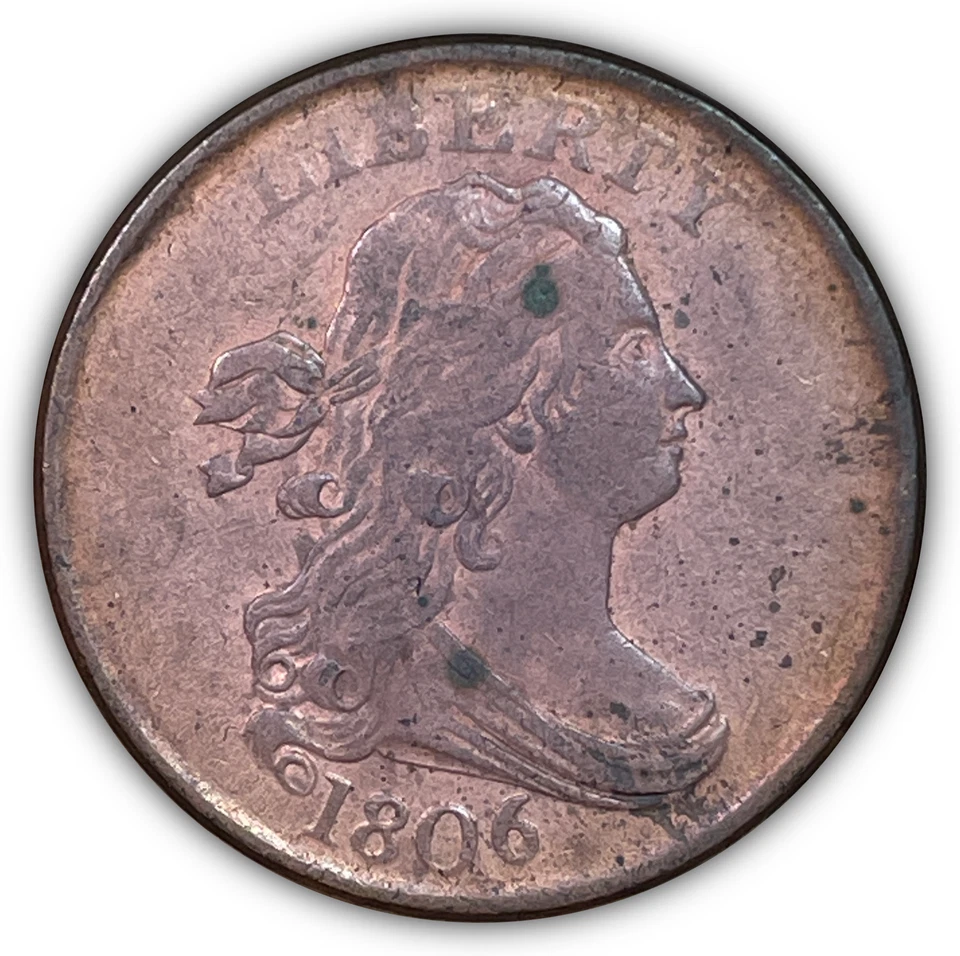1806 Small 6 No Stems Draped Bust Half Cent Near Almost Uncirculated AU Coin - Image 1 of 3