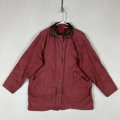 Vintage Woolrich Canvas Leather Trim Barn Utility Coat Mens Medium Red Cargo USA - Image 1 of 4