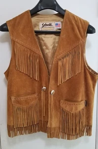 Schott WESTERN Rancher 80's Vest Mens XL Lt Brown Suede Biker Cowboy PERFECT OS - Picture 1 of 5
